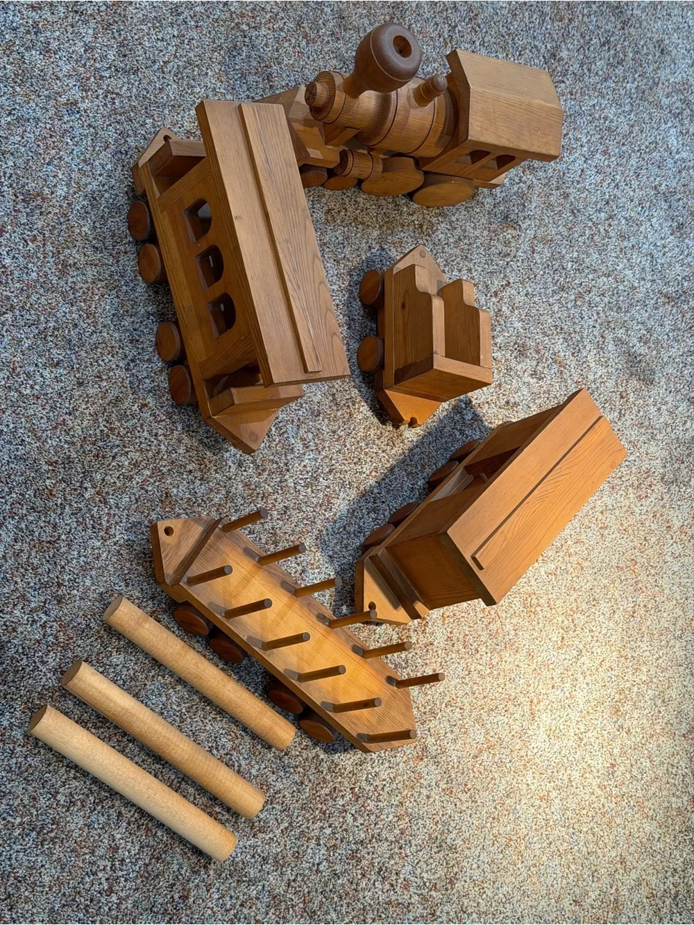 Handcrafted Natural Wood Toy Train Set - Brown Wooden Kids Train